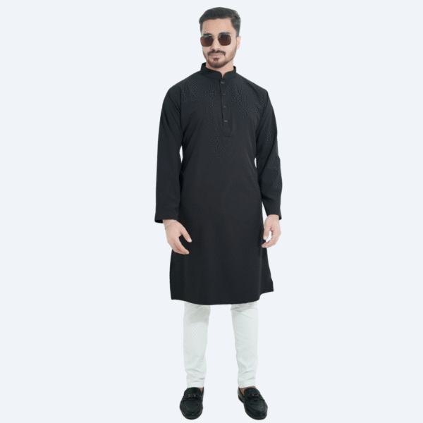 ব্ল্যাক কালার প্রিমিয়াম মাইক্রোস্টিজ সলিড পাঞ্জাবি