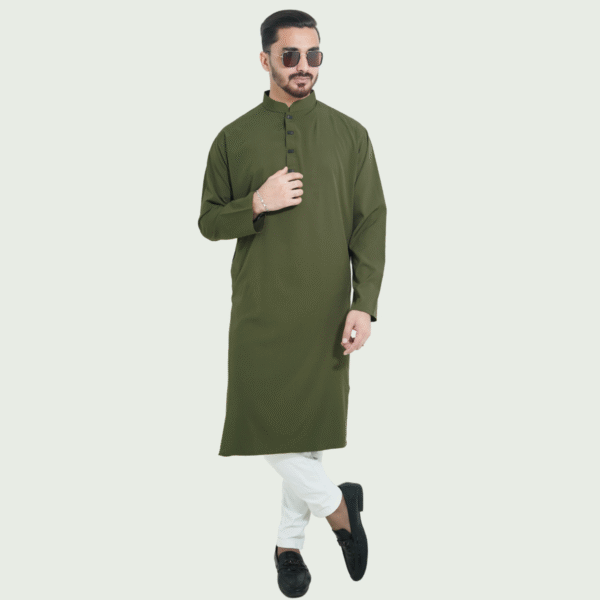 জলপাই কালার প্রিমিয়াম মাইক্রোস্টিজ সলিড পাঞ্জাবি