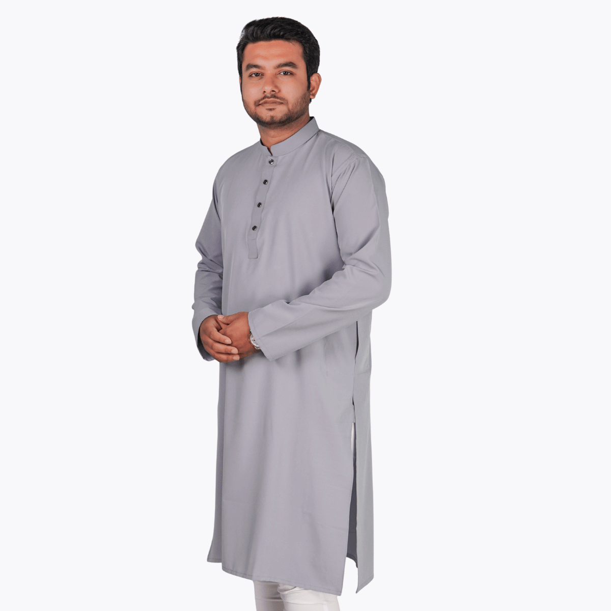 Ash-1.png অ্যাশ কালার অরিজিনাল প্রিমিয়াম চায়না ফেব্রিকের সলিড পাঞ্জাবি - Image 1