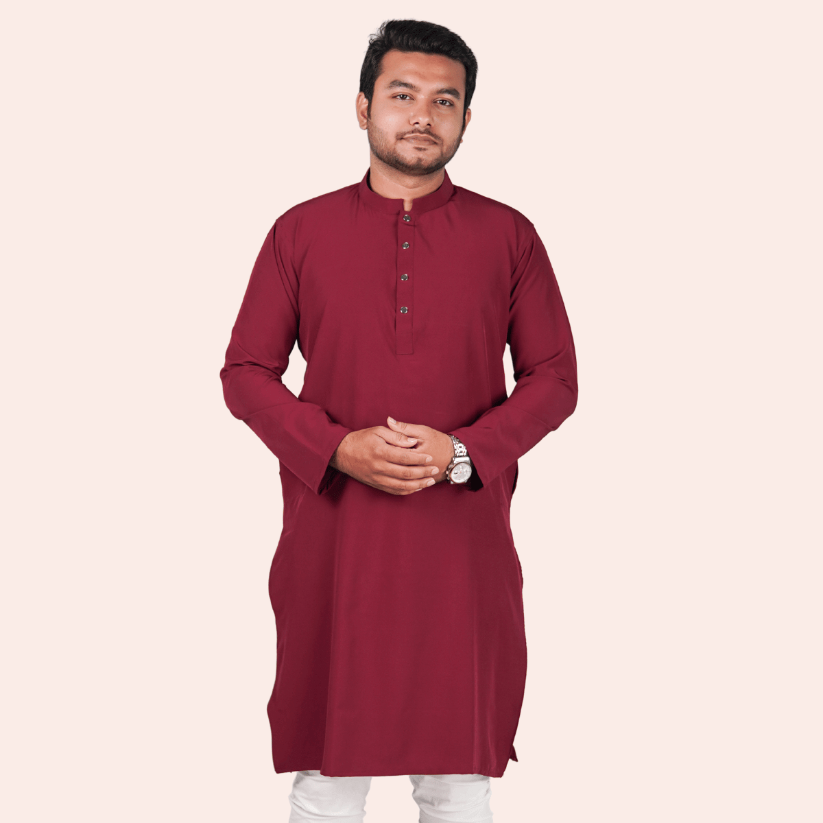Maroon-1.png মেরুন কালার অরিজিনাল প্রিমিয়াম চায়না ফেব্রিকের সলিড পাঞ্জাবি - Image 1