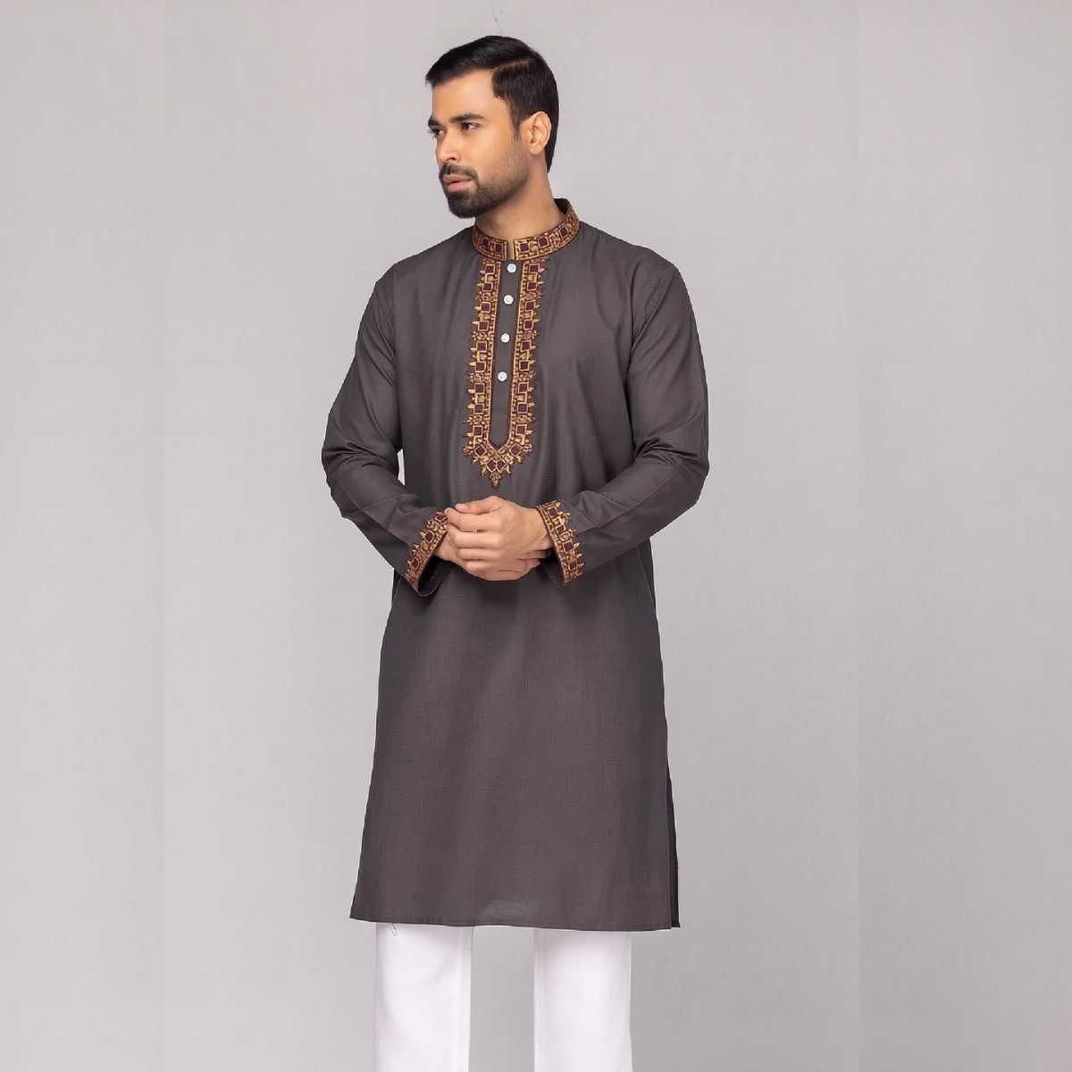 10.png অলিভ কালার - আল্ট্রা ফাইন কটন পাঞ্জাবি - Image 1